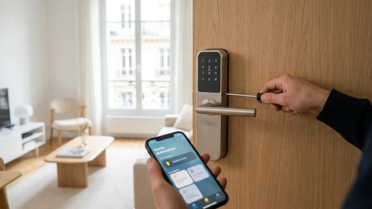Installation d'une serrure connectée sur la porte d'un appartement en résidence à Bondy